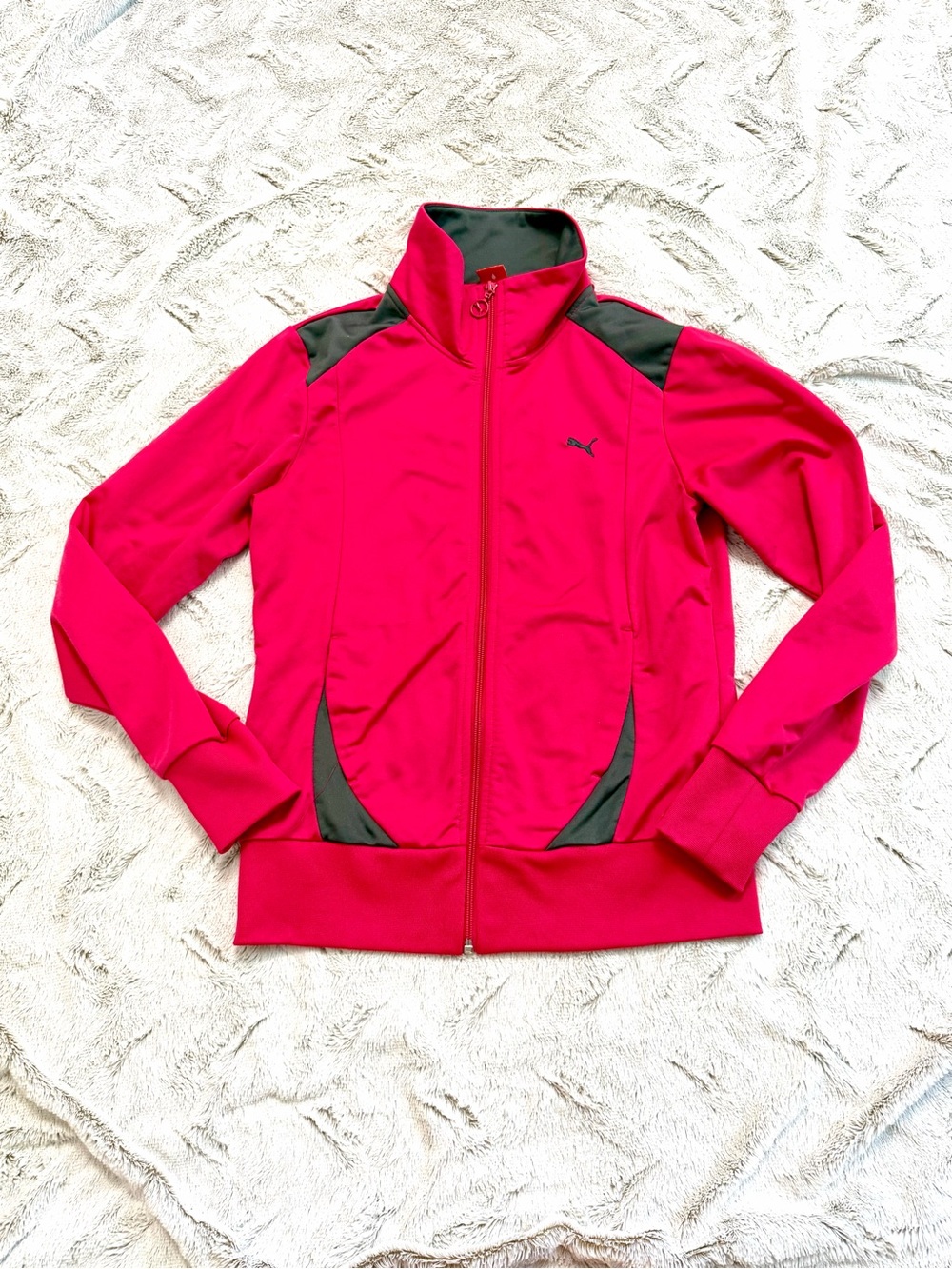 Puma Hot Pink Zip-Up Track Jacket with Black Panels